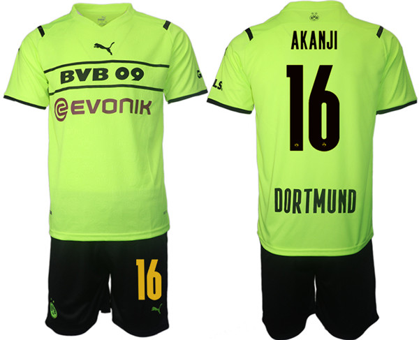 Men's Borussia Dortmund #16 Manuel Akanji 2021/22 Green PUMA Cup Soccer Jersey with Shorts